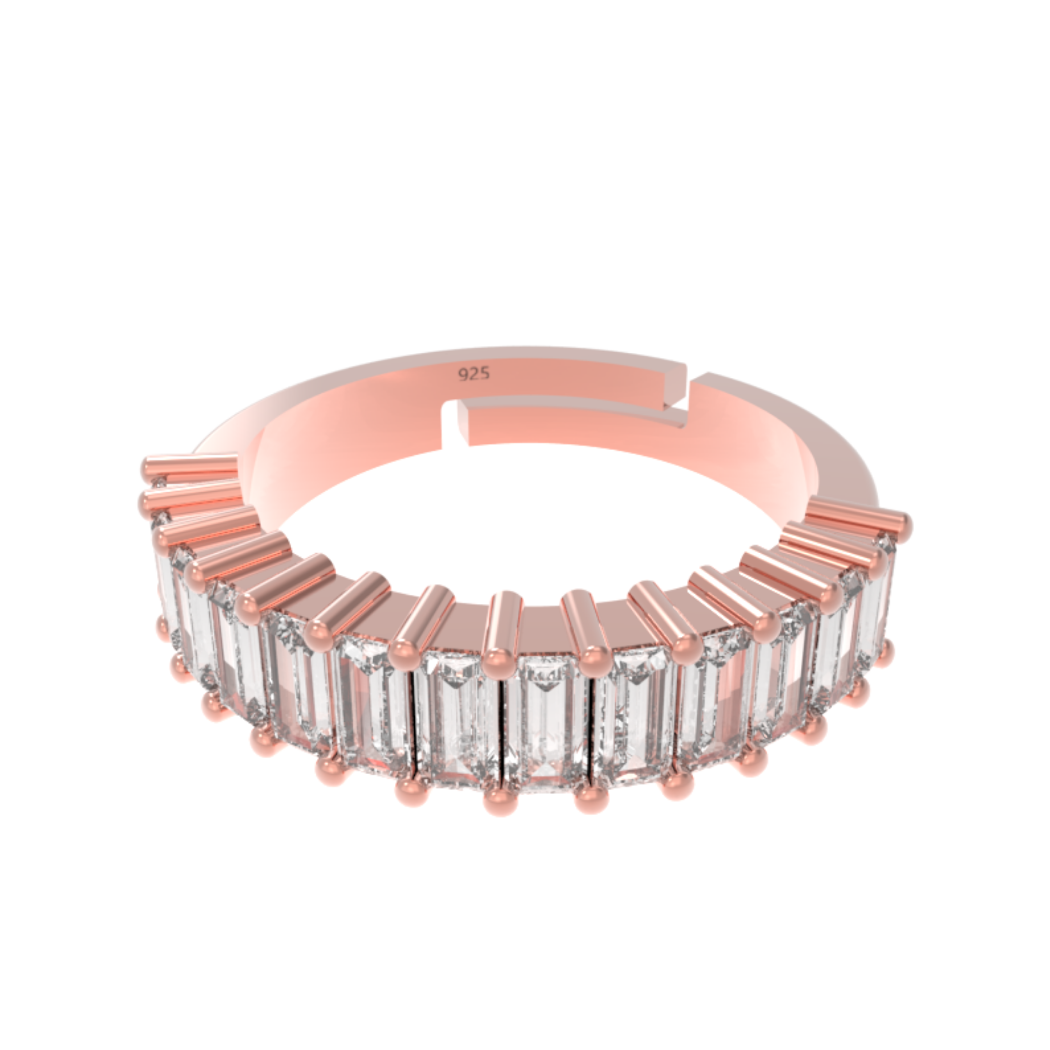 Baguette Cut Half Eternity Band Rose Gold Plated, Hallmarked 925 Sterling Silver
